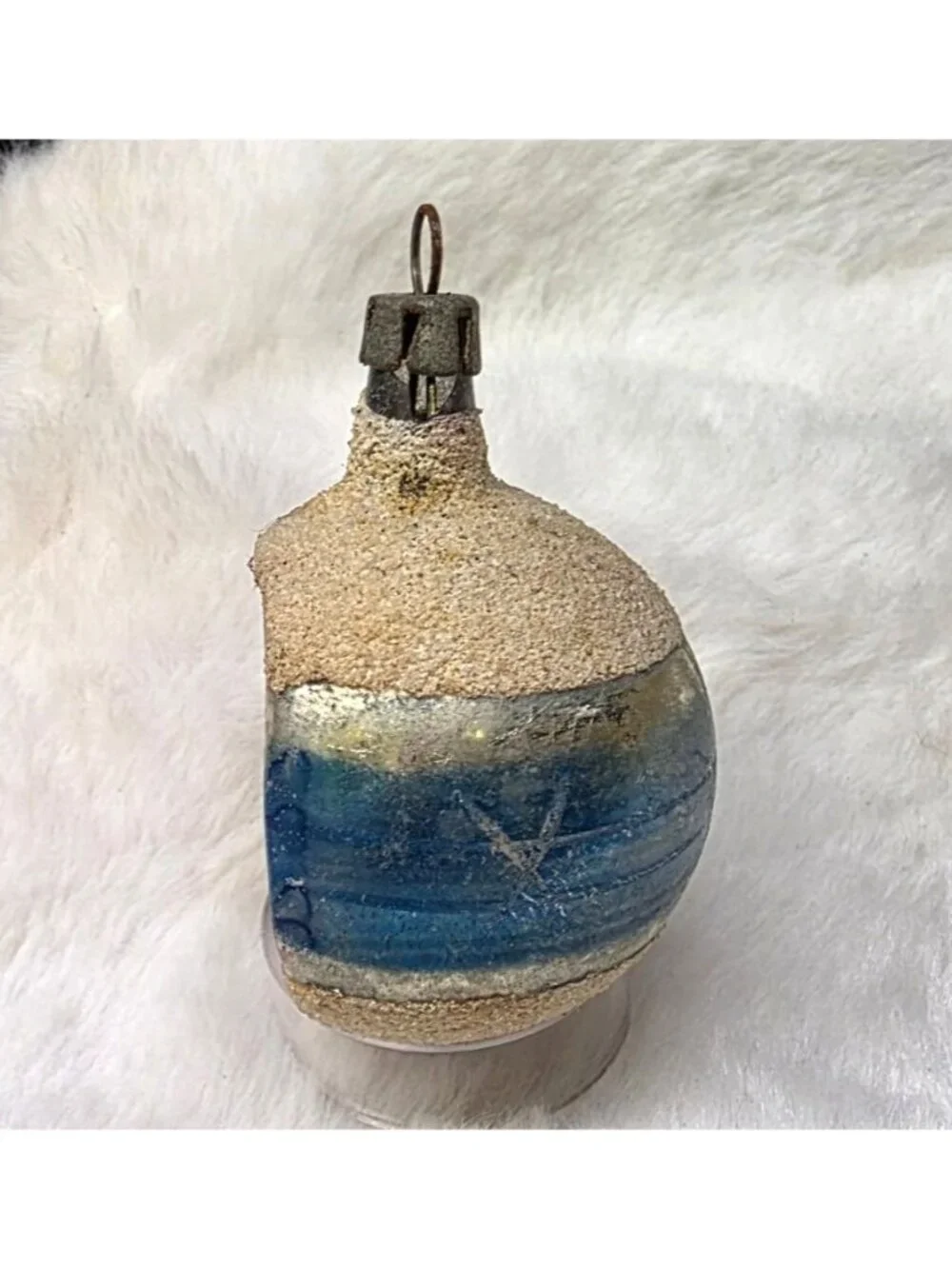 Vintage Mercury Glass Indented Reflector Blue Pink White Mica Christmas Ornament